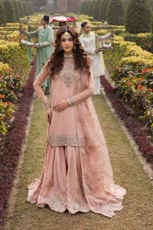 Peach Orange Embellished Organza Gharara Online in Dubai UAE Abudhabi Ajman Sharjah