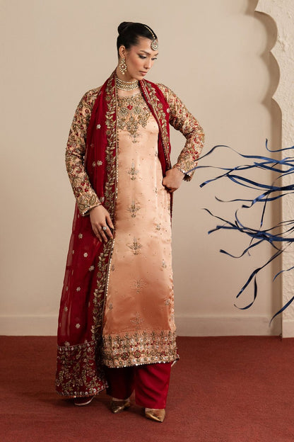 Peach Orange Embroidered Charmuse Festive Suit Online in Dubai UAE Abudhabi Ajman Sharjah