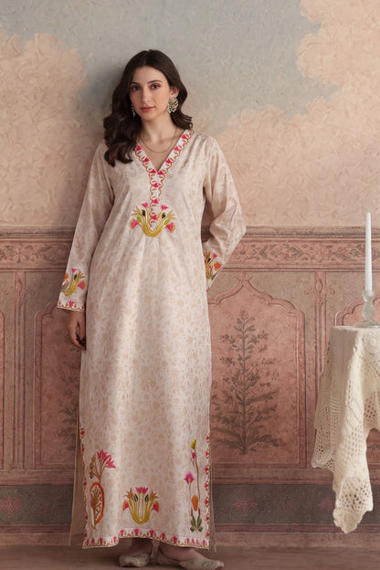 Peach Orange Embroidered Lawn Kaftan Online in Dubai UAE Abudhabi Ajman Sharjah
