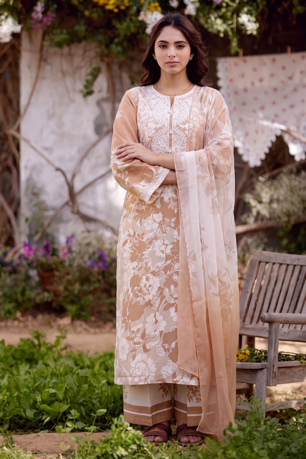 Peach Orange Embroidered Lawn Salwar Kameez Online in Dubai UAE Abudhabi Ajman Sharjah