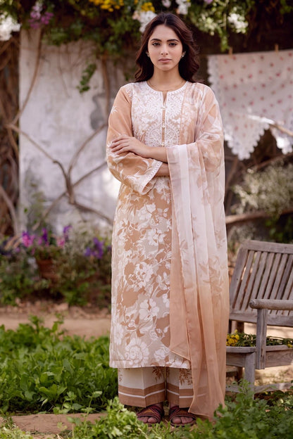 Peach Orange Embroidered Lawn Salwar Kameez Online in Dubai UAE Abudhabi Ajman Sharjah