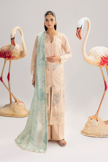 Peach Orange Embroidered Lawn Suit with Organza Dupatta Online in Dubai UAE Abudhabi Ajman Sharjah