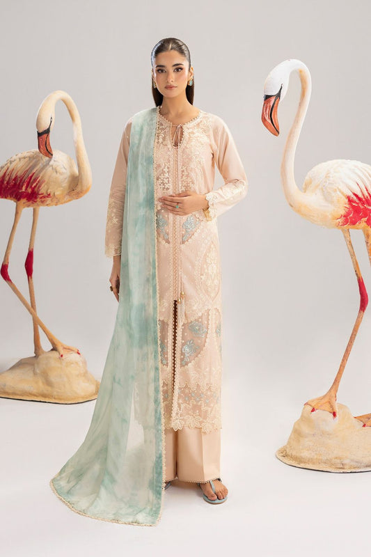 Peach Orange Embroidered Lawn Suit with Organza Dupatta Online in Dubai UAE Abudhabi Ajman Sharjah