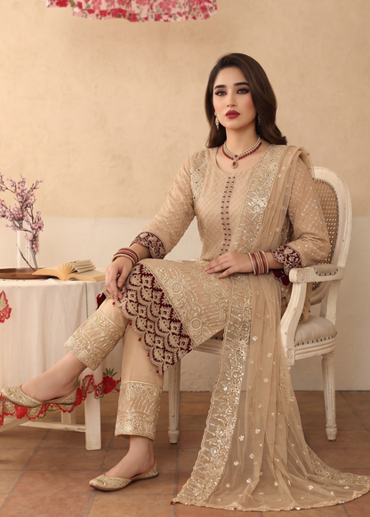 Peach Orange Embroidered Organza Salwar Suit Online in UK USA Canada