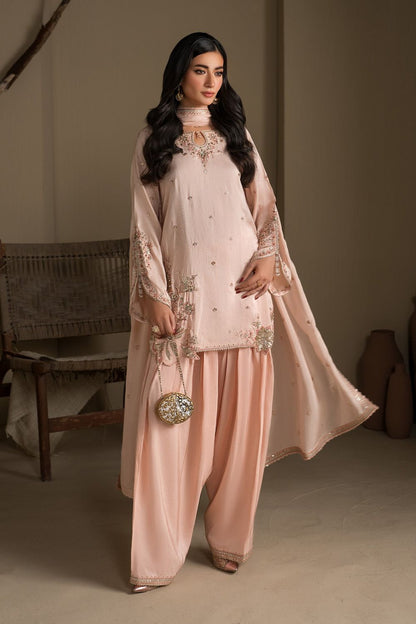 Peach Orange Embroidered Raw Silk Farshi Shalwar Online in Dubai UAE Abudhabi Ajman Sharjah