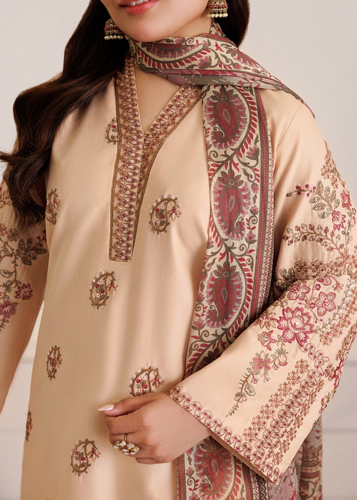 Peach Orange Lawn Kurta Pajama with Dupatta Online in KSA Riyadh Saudi Arabia Oman Bahrain Qatar