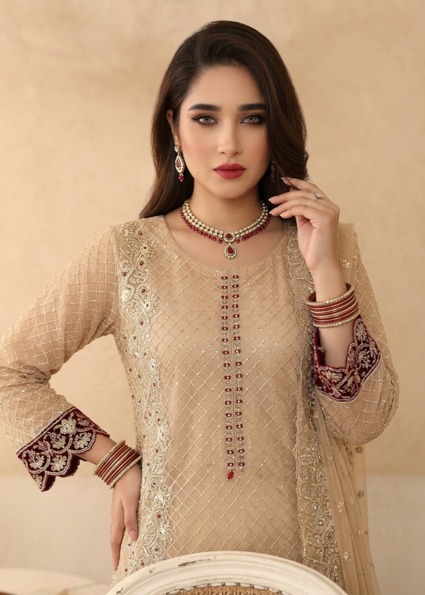 Peach Orange Organza Festive Suit Online in Dubai DXB UAE Abudhabi Meena Bazaar