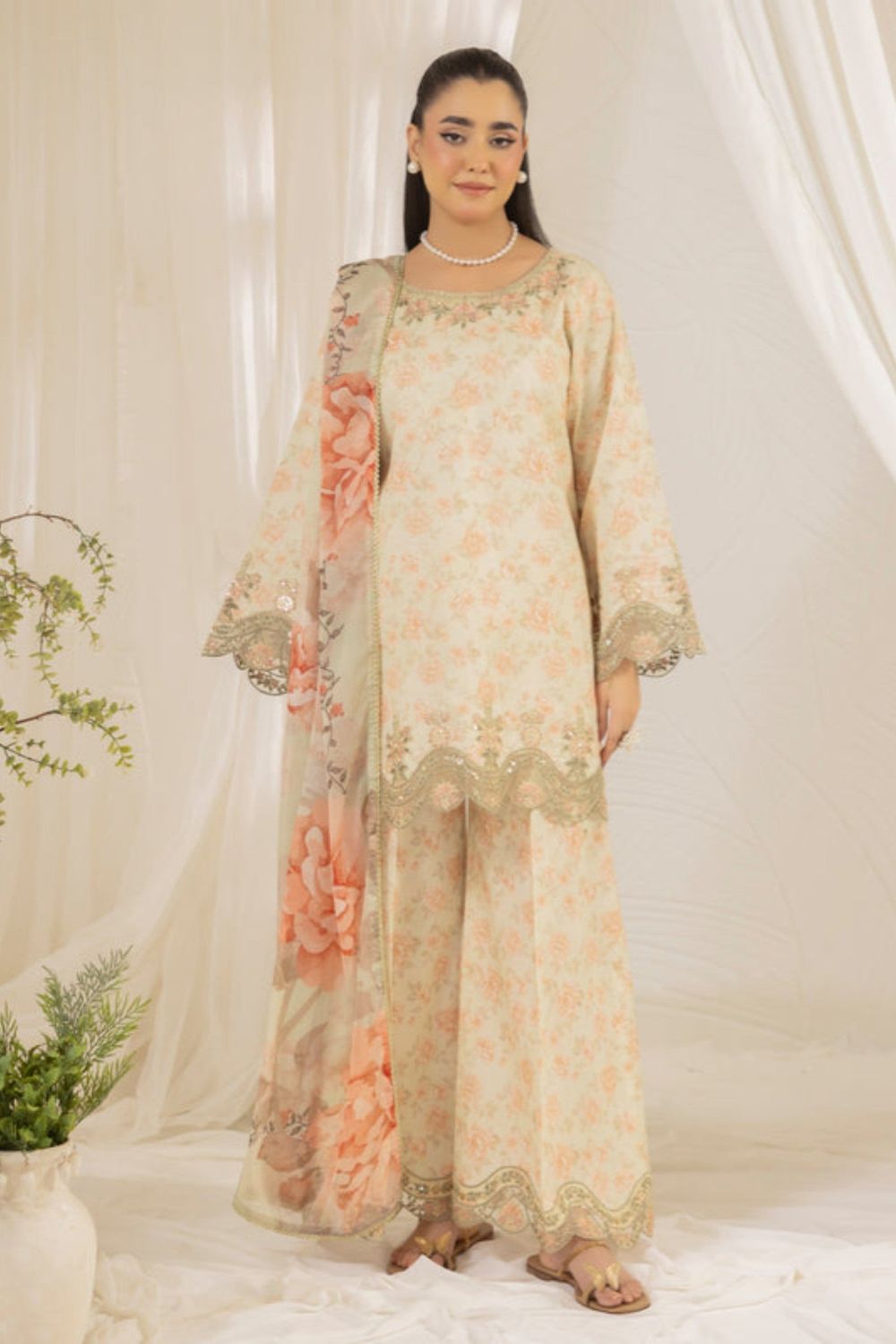 Peach Orange Silk Straight Cut Kurta Salwar Suit Online in Dubai UAE Abudhabi Ajman Sharjah