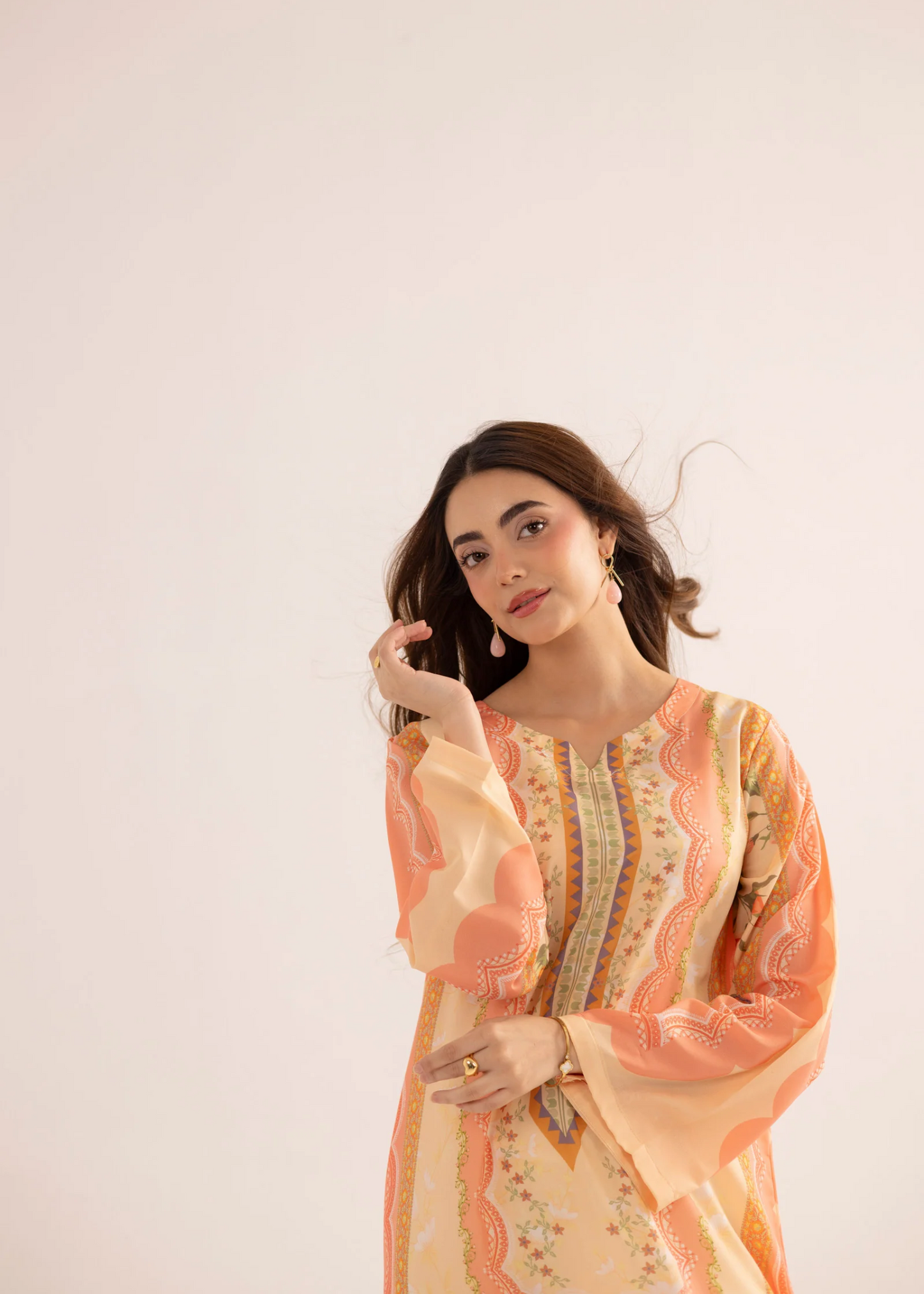 Peach Orange Sublimation Printed Kaftan Online in KSA Riyadh Saudi Arabia Oman Bahrain Qatar