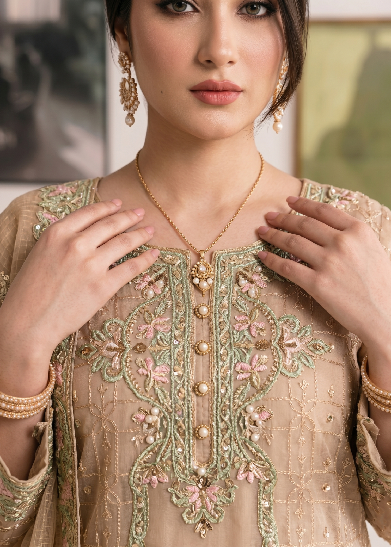 Peach Organza Embroidered Suit Online in Sri Lanka India Australia