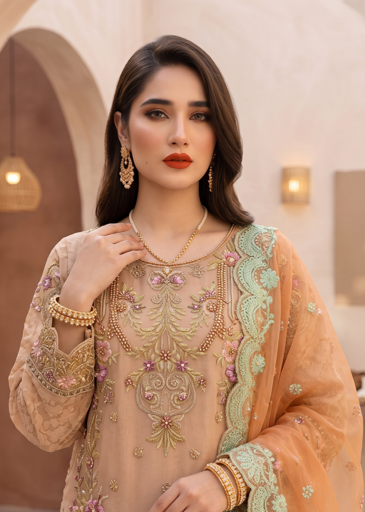 Peach Organza Festive Wear Salwar Kameez Online in Sri Lanka India Australia