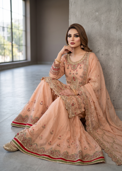 Peach Organza Festive Wear Sharara Suit Online in Sri Lanka India Australia
