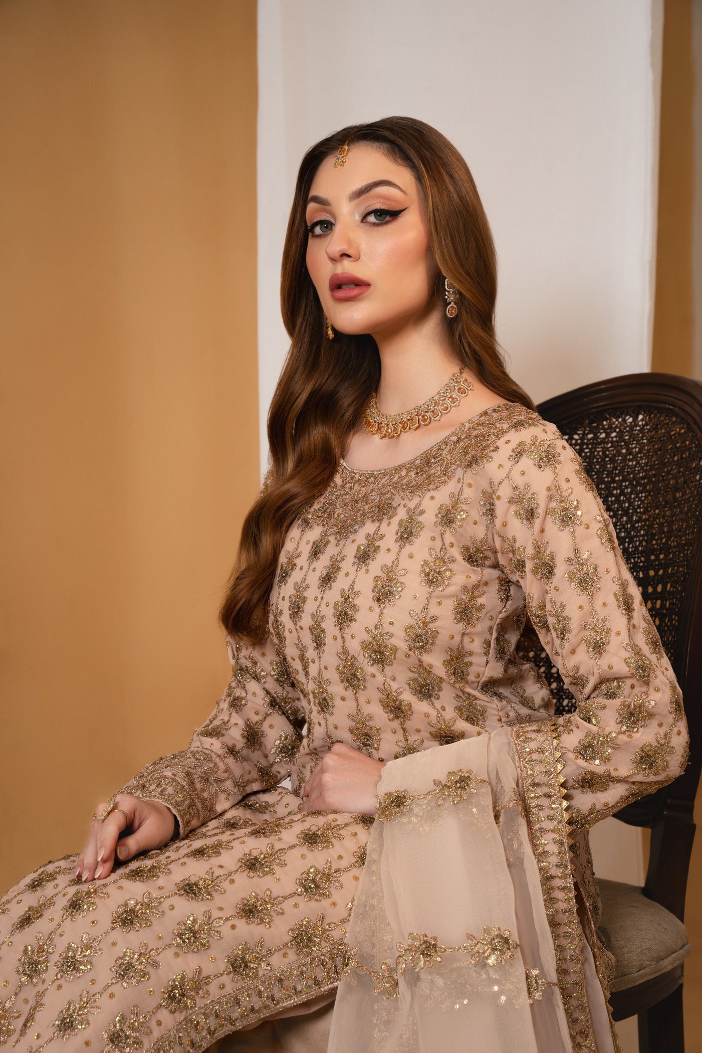 Peach Pink Chiffon Organza Festive Wear Suit Online in Dubai DXB UAE Abudhabi Meena Bazaar