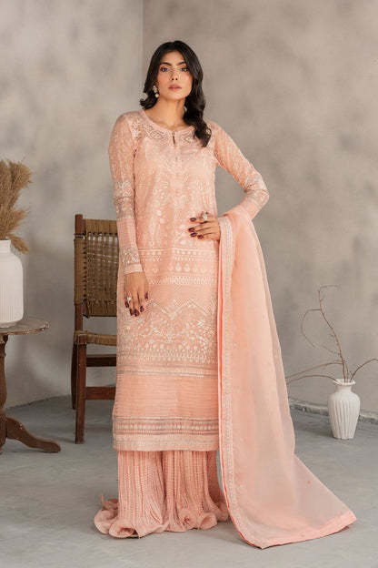 Peach Pink Embellished Organza Sharara Suit Online in Dubai UAE Abudhabi Ajman Sharjah