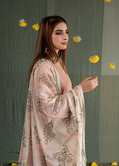 Peach Pink Embroidered 3 Piece Lawn Suit Online in Dubai DXB UAE Abudhabi Meena Bazaar