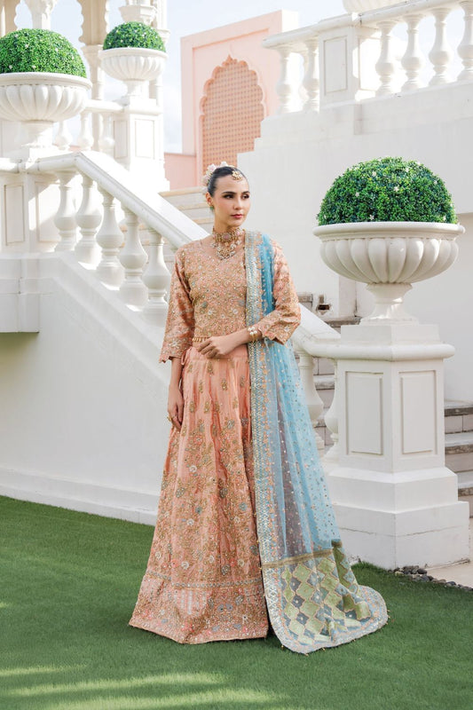 Peach Pink Embroidered Chiffon Wedding Guest Suit Online in Dubai UAE Abudhabi Ajman Sharjah
