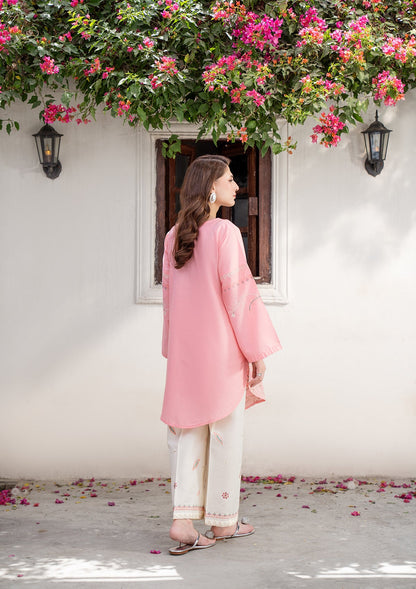 Peach Pink Embroidered Cotton Two Piece Suit Online in Sri Lanka India Australia