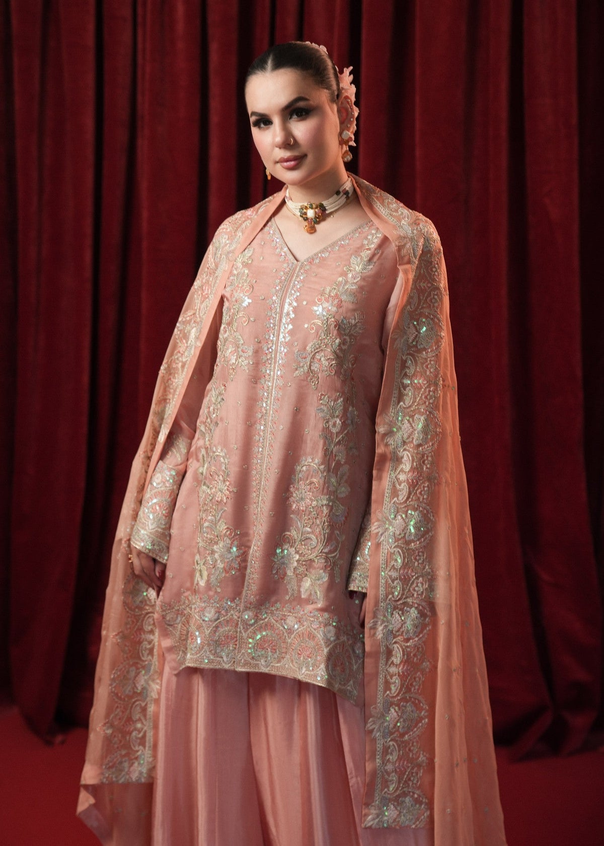 Peach Pink Embroidered Georgette Chiffon Salwar Suit Online in Sri Lanka India Australia