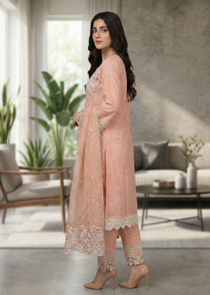 Peach Pink Embroidered Lawn Festive Wear Online in UK USA Canada