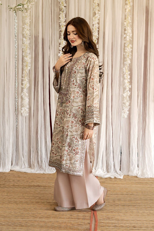 Peach Pink Embroidered Lawn Kurta Set Online in Dubai UAE Abudhabi Ajman Sharjah