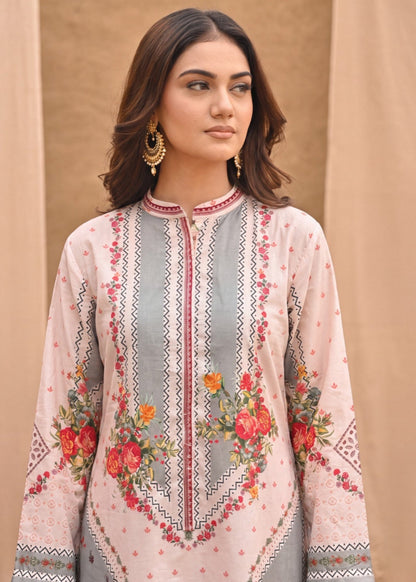 Peach Pink Embroidered Lawn Kurta with Plazzo Online in Dubai UAE Abudhabi Ajman Sharjah