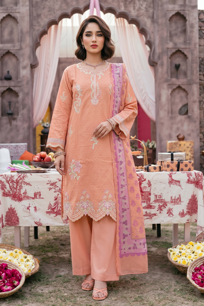 Peach Pink Embroidered Lawn Shalwar Kameez Online in Dubai UAE Abudhabi Ajman Sharjah