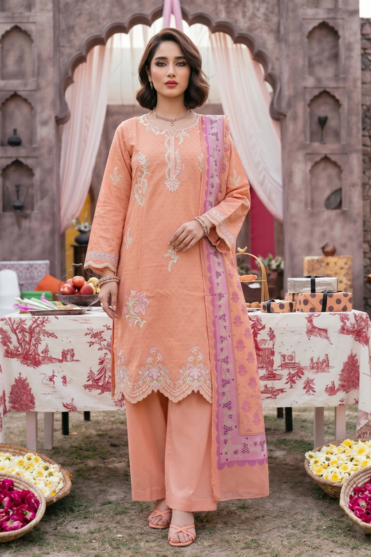 Peach Pink Embroidered Lawn Shalwar Kameez Online in Dubai UAE Abudhabi Ajman Sharjah