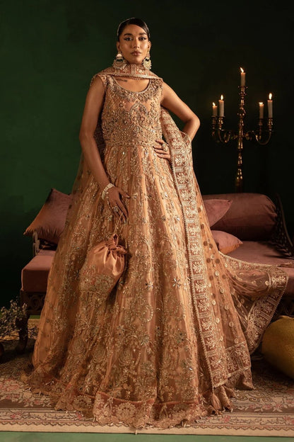 Peach Pink Embroidered Net Wedding Guest Suit Online in Dubai UAE Abudhabi Ajman Sharjah