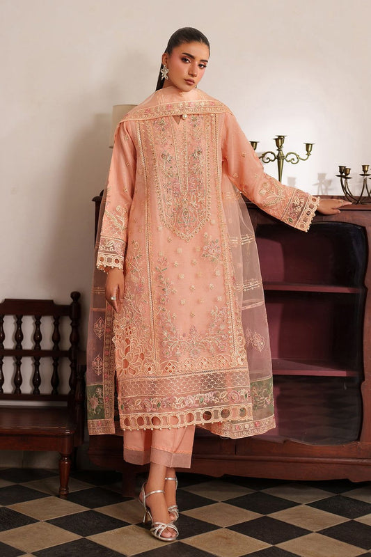 Peach Pink Embroidered Organza Partywear Suit Online in Dubai UAE Abudhabi Ajman Sharjah