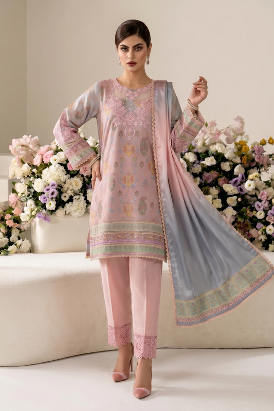 Peach Pink Embroidered Raw Silk Farshi Shalwar Suit Online in Dubai UAE Abudhabi Ajman Sharjah