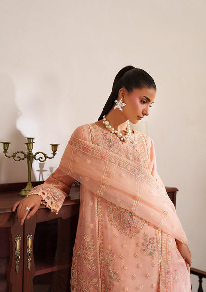 Peach Pink Embroidered Three Piece Suit Online in UK USA Canada