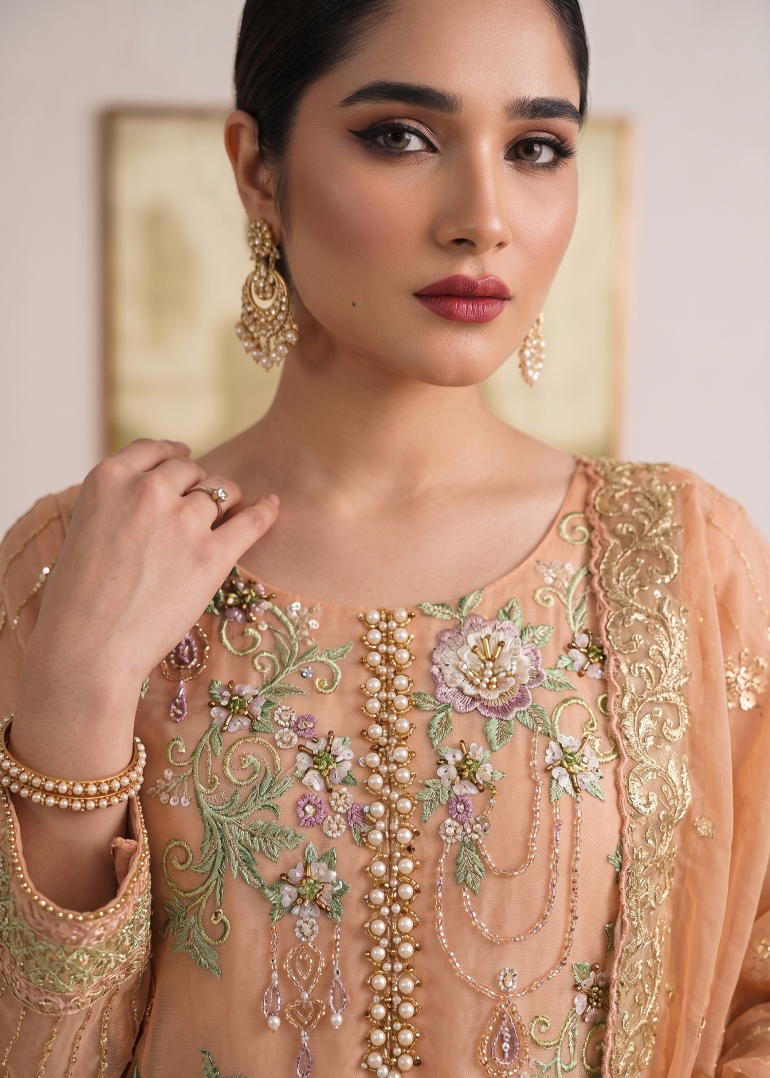 Peach Pink Festive Wear Organza Suit Online in UK USA Canada