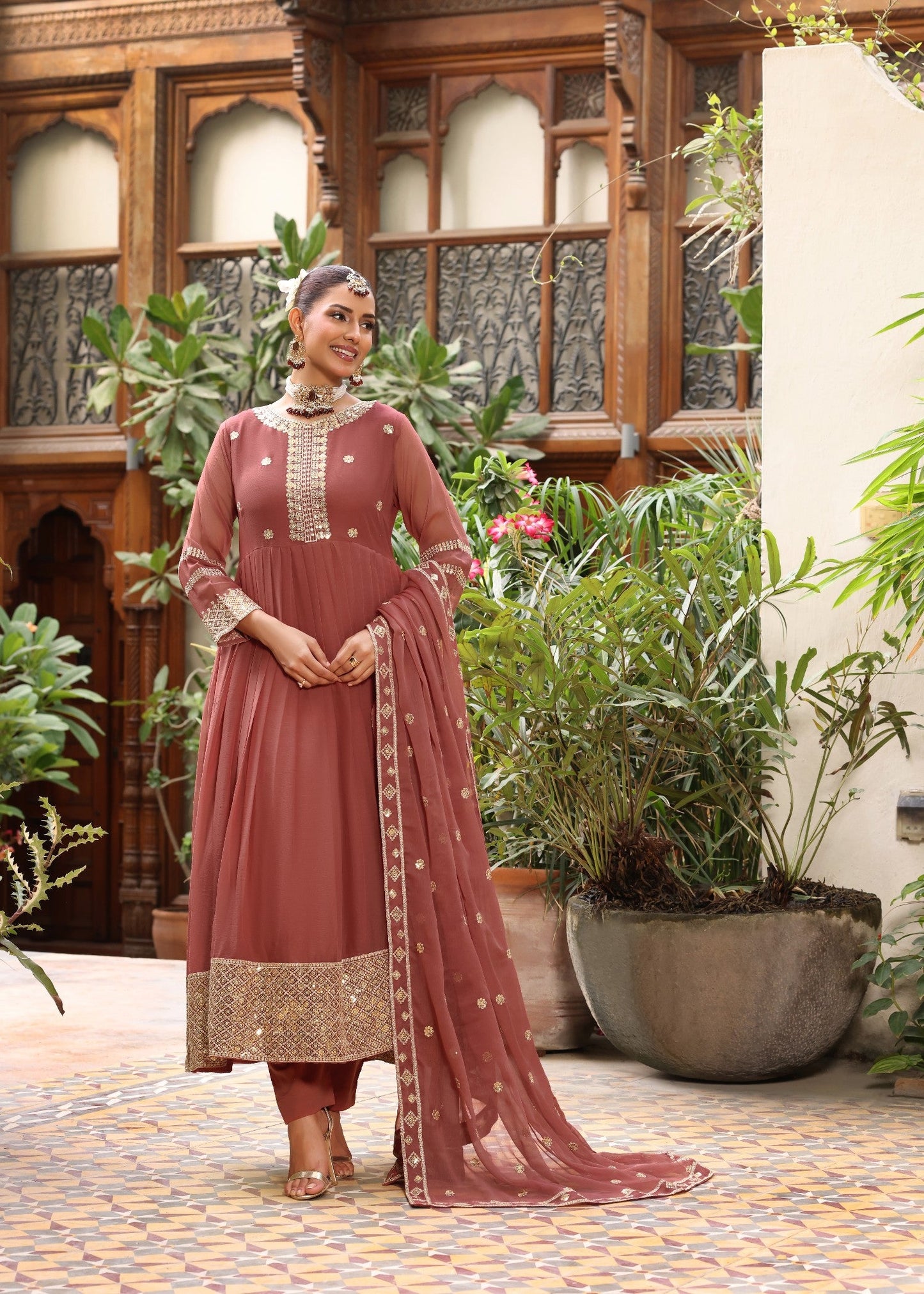 Peach Pink Festive Wear Pishwas Set Online in Dubai DXB UAE Abudhabi Meena Bazaar