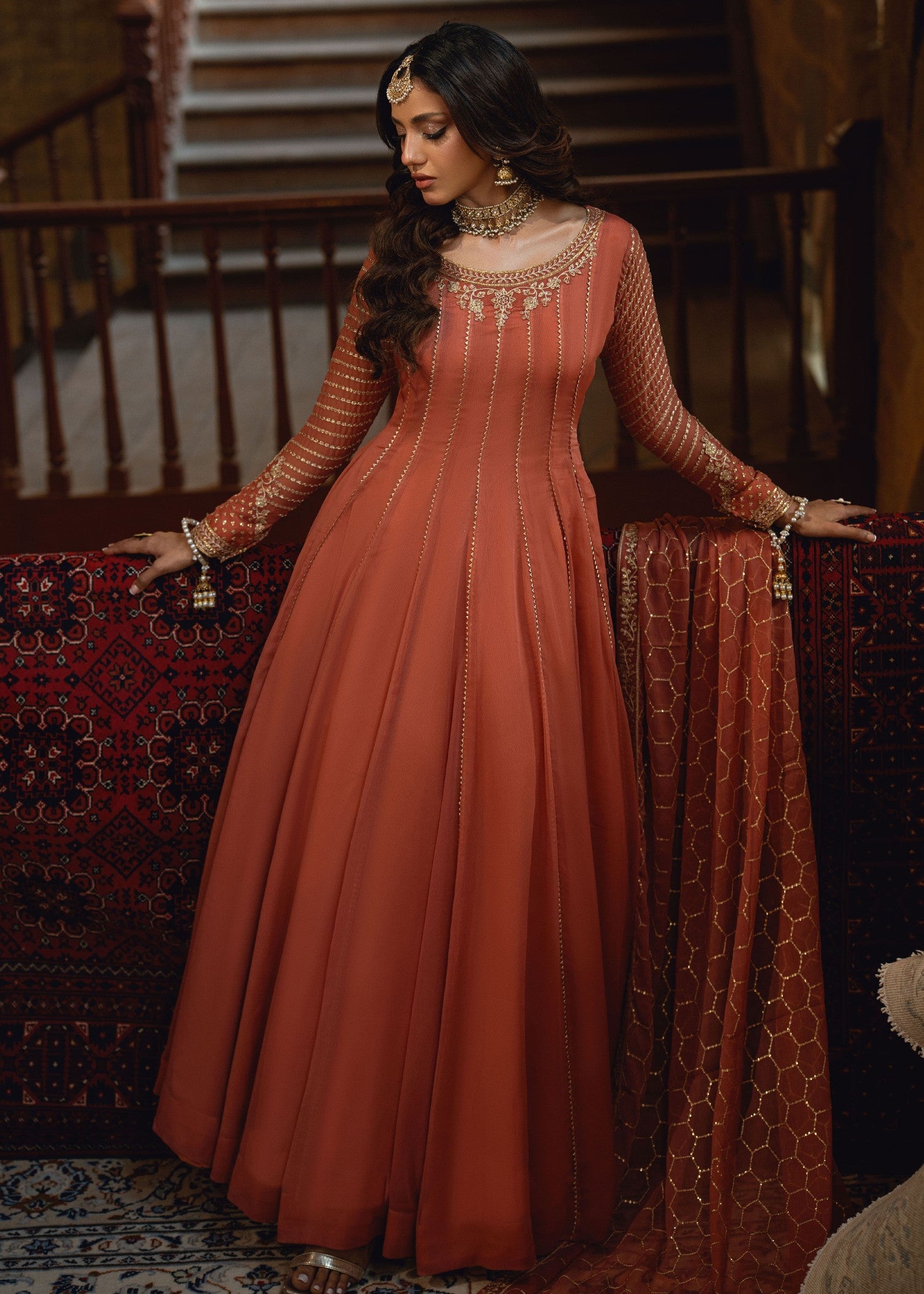 Peach Pink Floor-Length Maxi Suit Online in Dubai DXB UAE Abudhabi Meena Bazaar