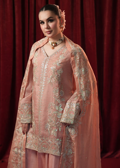 Peach Pink Georgette Chiffon Designer Salwar Kameez Online in KSA Riyadh Saudi Arabia Oman Bahrain Qatar