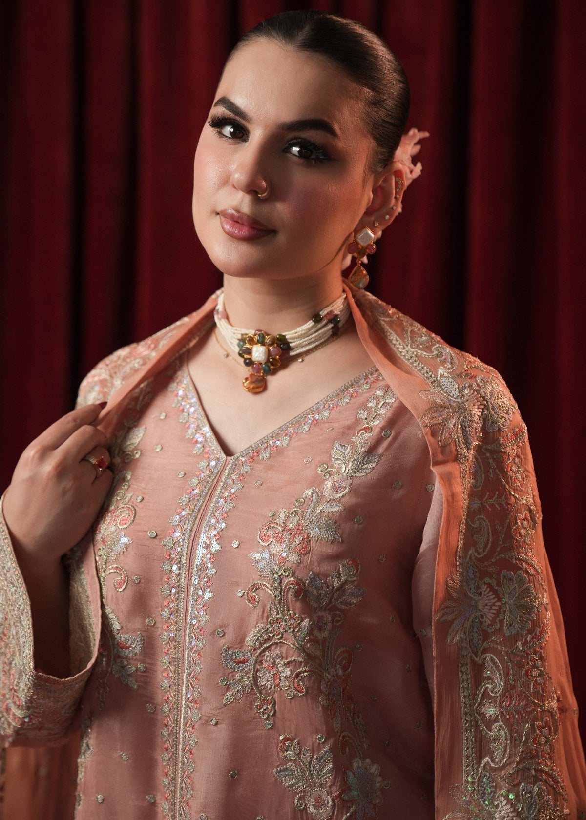 Peach Pink Georgette Chiffon Pakistani Suit Online in Sri Lanka India Australia