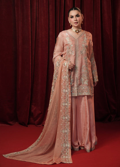 Peach Pink Georgette Chiffon Sharara Gharara Online in Dubai DXB UAE Abudhabi Meena Bazaar
