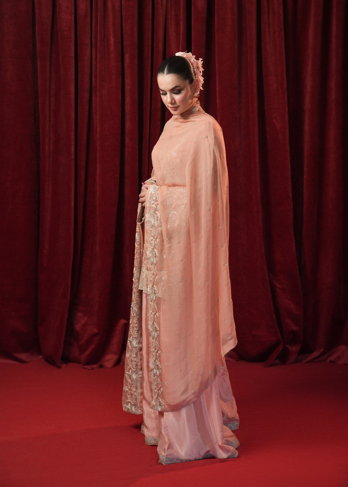 Peach Pink Georgette Chiffon Sharara Suit Online in Dubai UAE Abudhabi Ajman Sharjah