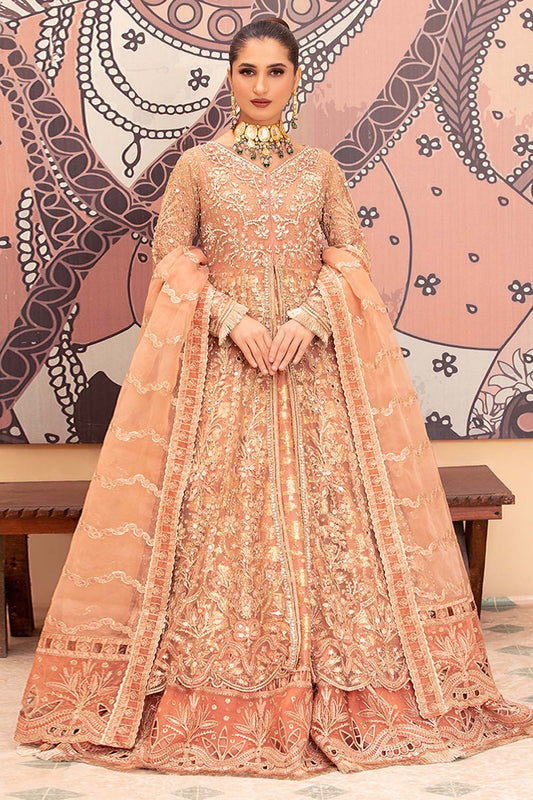 Peach Pink Hand Embellished Net Maxi Suit Online in Dubai UAE Abudhabi Ajman Sharjah