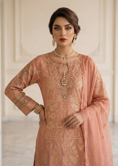 Peach Pink Jacquard Embroidered Kurta Online in Dubai UAE Abudhabi Ajman Sharjah