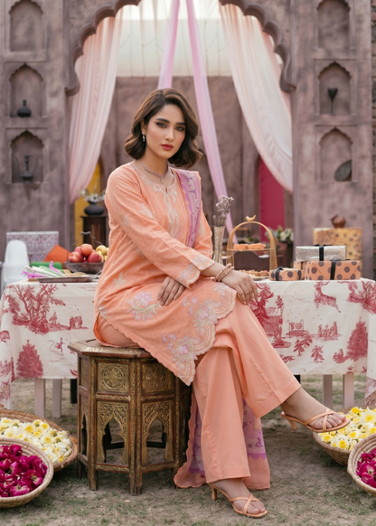 Peach Pink Lawn Salwar Kameez for Women Online in KSA Riyadh Saudi Arabia Oman Bahrain Qatar