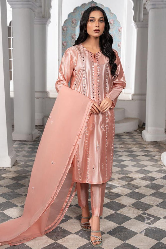 Peach Pink Mirror Work Kattan Silk Salwar Kameez Online in Dubai UAE Abudhabi Ajman Sharjah