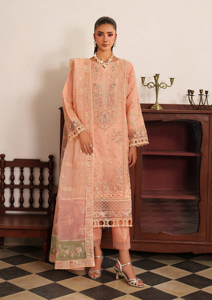 Peach Pink Net Dupatta Embroidered Suit Online in Dubai UAE Abudhabi Ajman Sharjah