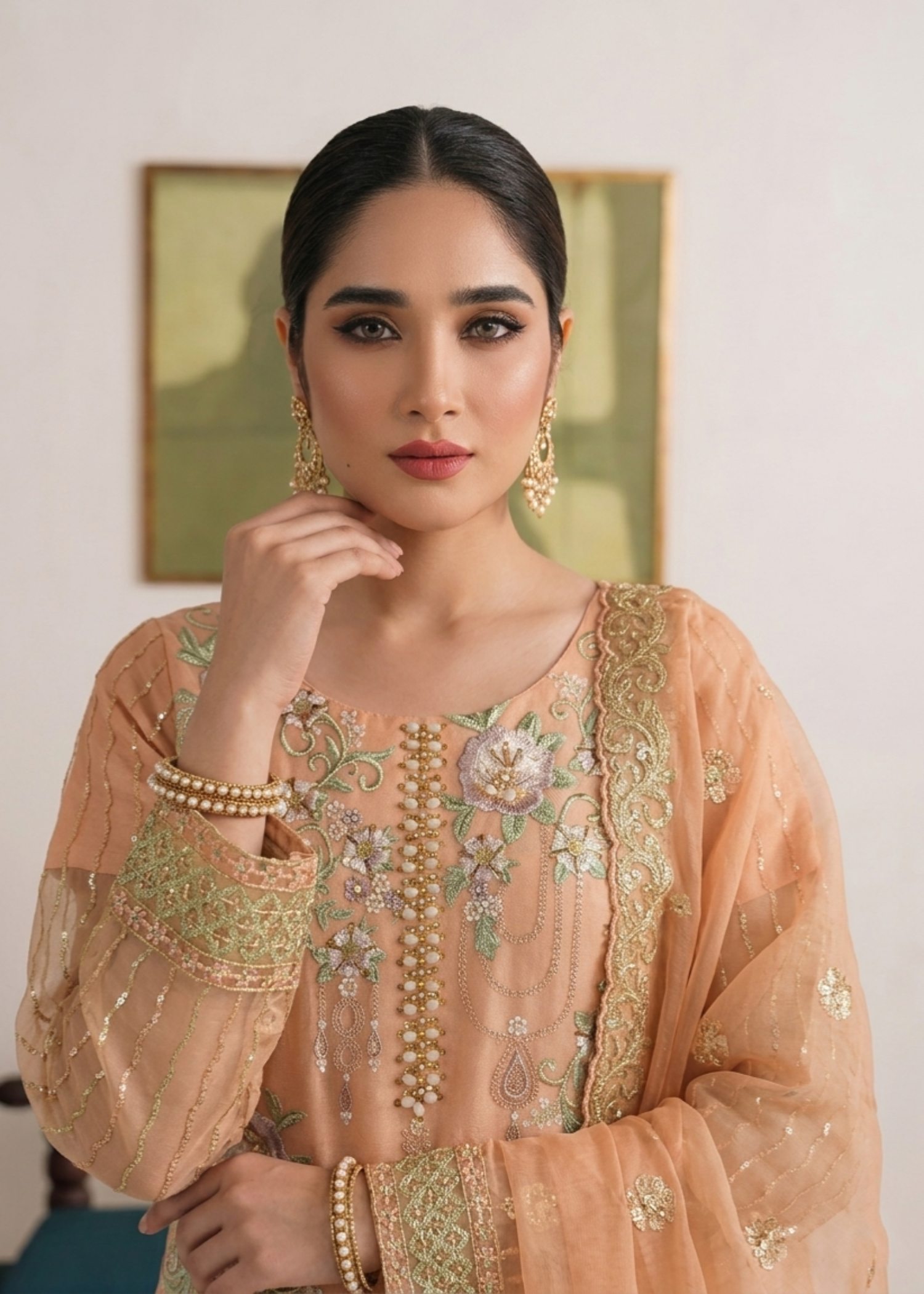 Peach Pink Organza Designer Salwar Kameez Online in Dubai DXB UAE Abudhabi Meena Bazaar