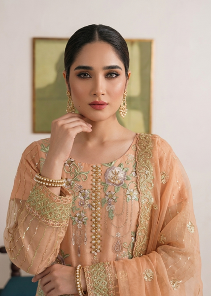 Peach Pink Organza Designer Salwar Kameez Online in Dubai DXB UAE Abudhabi Meena Bazaar