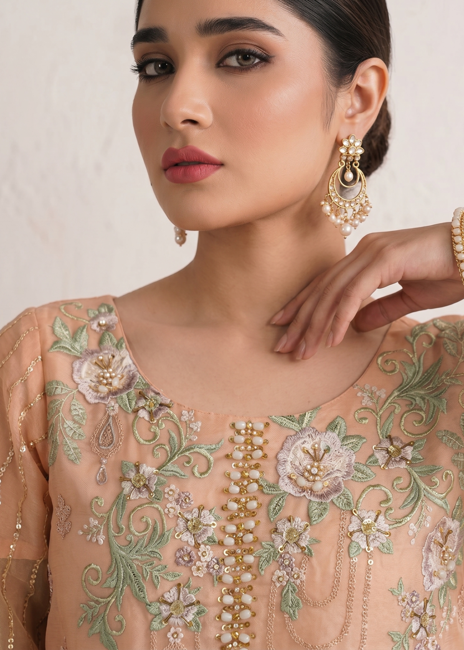 Peach Pink Organza Festive Wear Suit Online in KSA Riyadh Saudi Arabia Oman Bahrain Qatar