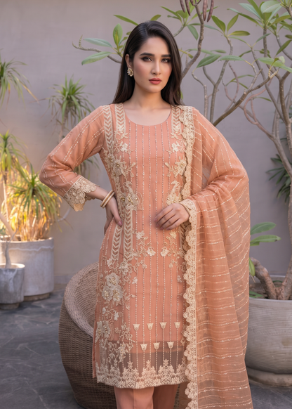 Peach Pink Organza Kurta with Dupatta Online in Dubai UAE Abudhabi Ajman Sharjah