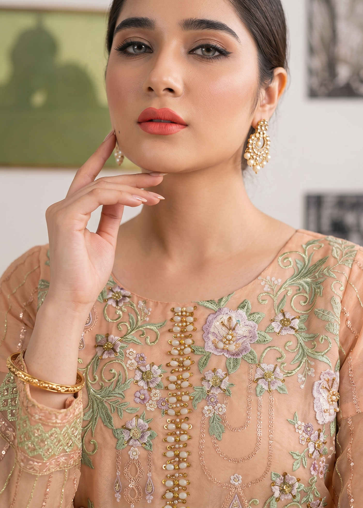 Peach Pink Organza Partywear Salwar Suit Online in Dubai UAE Abudhabi Ajman Sharjah