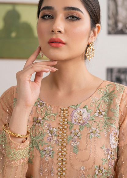 Peach Pink Organza Partywear Salwar Suit Online in Dubai UAE Abudhabi Ajman Sharjah