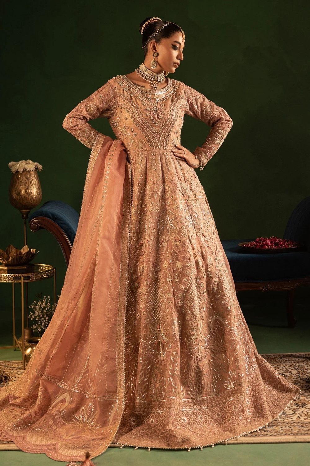 Peach Pink Organza Raw Silk Wedding Guest Suit Online in Dubai UAE Abudhabi Ajman Sharjah